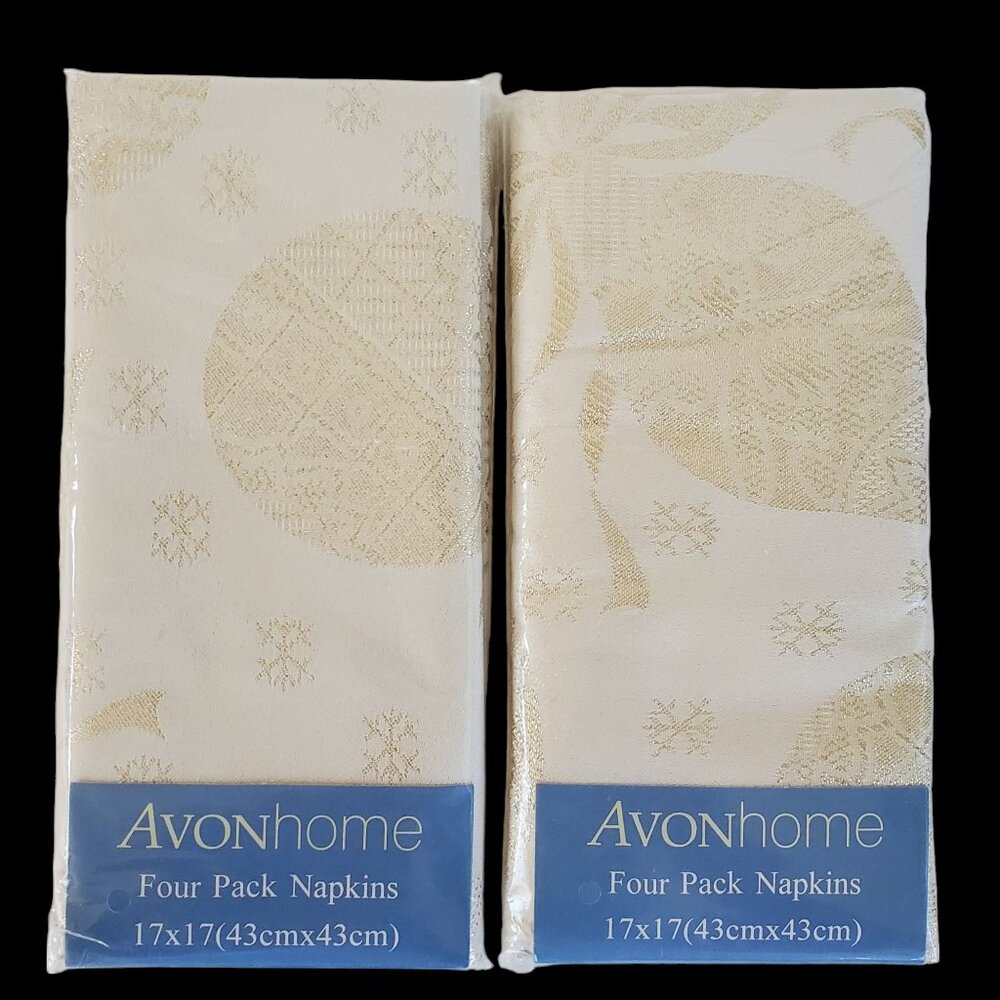 Avon 4 Pack Cloth Napkins 17"x17" Gold Metallic Christmas Holidays Snowflake